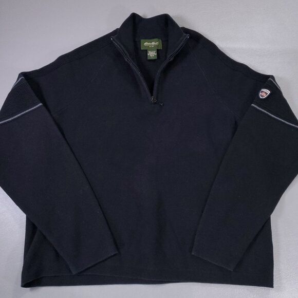 Eddie Bauer Sweater Mens Large Black 1/4 Zip Long Sleeve Made in Australia - Picture 6 of 11